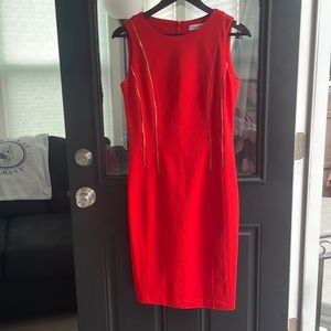 EUC Calvin Klein orange/coral zipper detail sheath dress